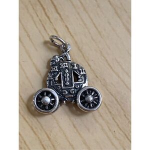 Ornate Pumpkin Carriage Sterling Silver Jewelry Charm #pumpkin #carriage #vintag